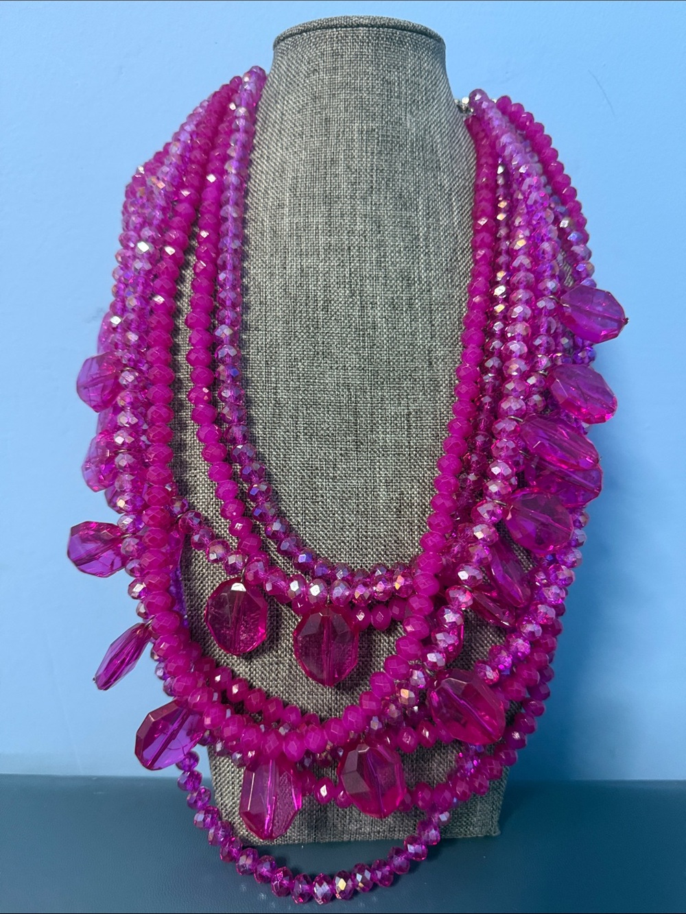 Sassy Jones Malia Fuchsia Multi-Strand Crystal Necklace - Women Jewelry